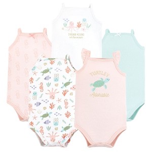 Hudson Baby Infant Girl Cotton Sleeveless Bodysuits, Turtley Adorable - 1 of 4