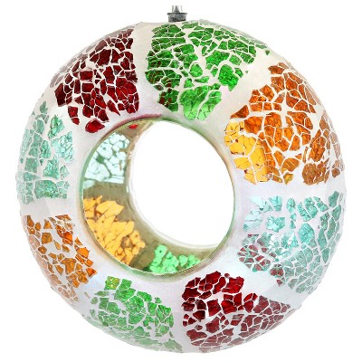 Sunnydaze Outdoor Garden Patio Round Glass with Mosaic Design Hanging Fly-Through Bird Feeder - 6"