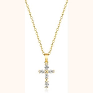 14K Gold Plated Cubic Zirconia Cross Necklace for Women Birthstone Dainty Jewelry Gift - 1 of 4