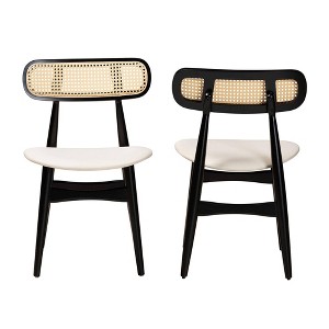 Baxton Studio 2pc Tarana Fabric and Wood Dining Chairs Cream/Black/Light Brown: Polyester Upholstery, Rubberwood Frame - 1 of 4