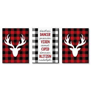 Big Dot of Happiness Prancing Plaid - Reindeer Wall Art and Buffalo Plaid Christmas Decor - 7.5 x 10 - Set of 3 Prints - 1 of 4