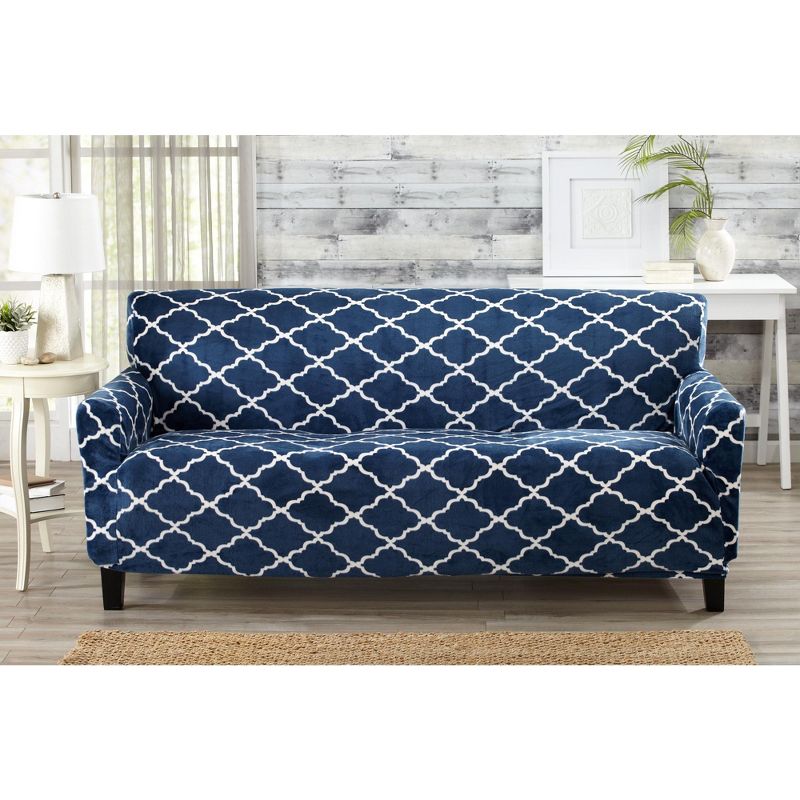 Great Bay Home Printed Stretch Fit Velvet Sofa Slipcover, 1 of 6