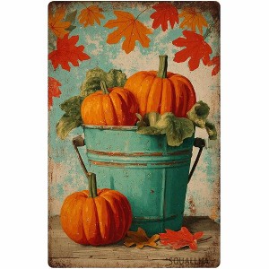 Lomsoe Fall Pumpkin Tin Sign Autumn Thanksgiving Pumpkin Metal Sign Rustic Wall Decor For Outdoor Kitchen Backyard Farmhouse Home 12¡Á8 Inch - 1 of 1
