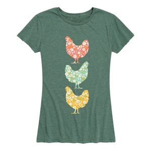 Women's - Instant Message - Stacked Patterned Chickens Short Sleeve Graphic T-Shirt - 1 of 4
