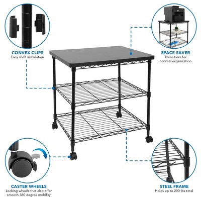 Steel 3-Tier Large Printer Cart with Wheels