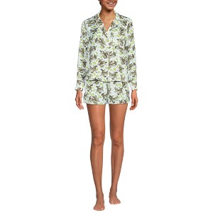 Lands' End Women's Plus Size Matte Satin 2 Piece Pajama Set - Long Sleeve Top and Shorts - 1 of 3