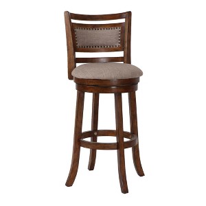 New Classic Furniture, Aberdeen Wood Swivel Bar Stool with Fabric Seat in Dark Brown, Brown - 1 of 4