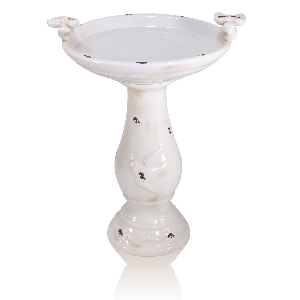 24" Antique Ceramic Birdbath With Birds - Brown - Alpine Corporation: Weather-Resistant, Freestanding Design