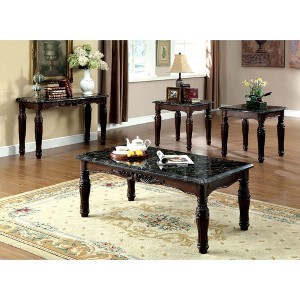 48" Wooden Traditional 3-Piece Coffee and End Table Set with Faux Marble Top, Turned Legs and Intricate Design for Living Room - 1 of 4