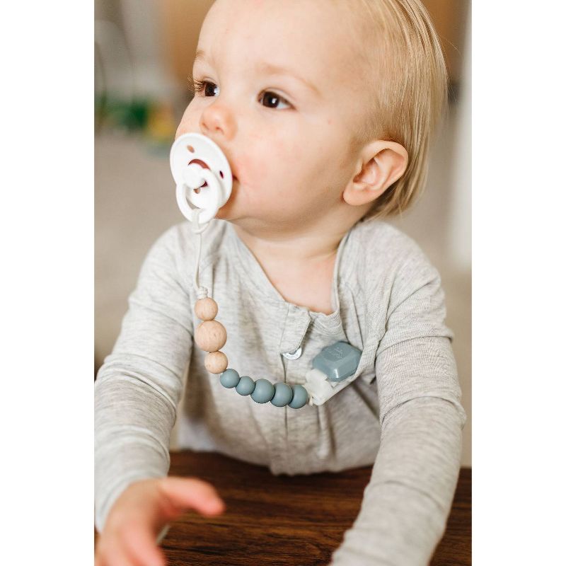 Loulou Lollipop Silicone + Wood Soother Holder in Silicone Clip - Color Pop Slate, 2 of 6