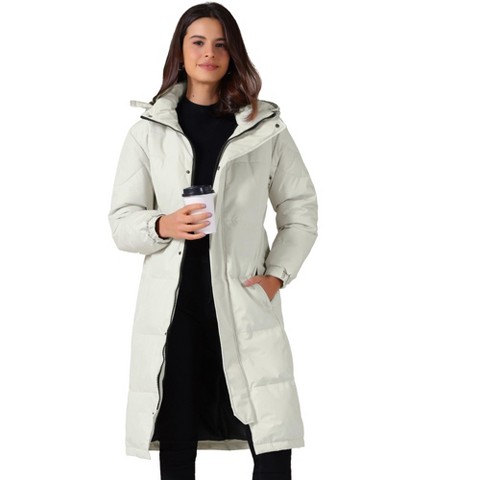 INSPIRE CHIC Women's Winter Thicken Puffer Hooded Outwear Long Padded Warm Parka Jacket Coat White Large