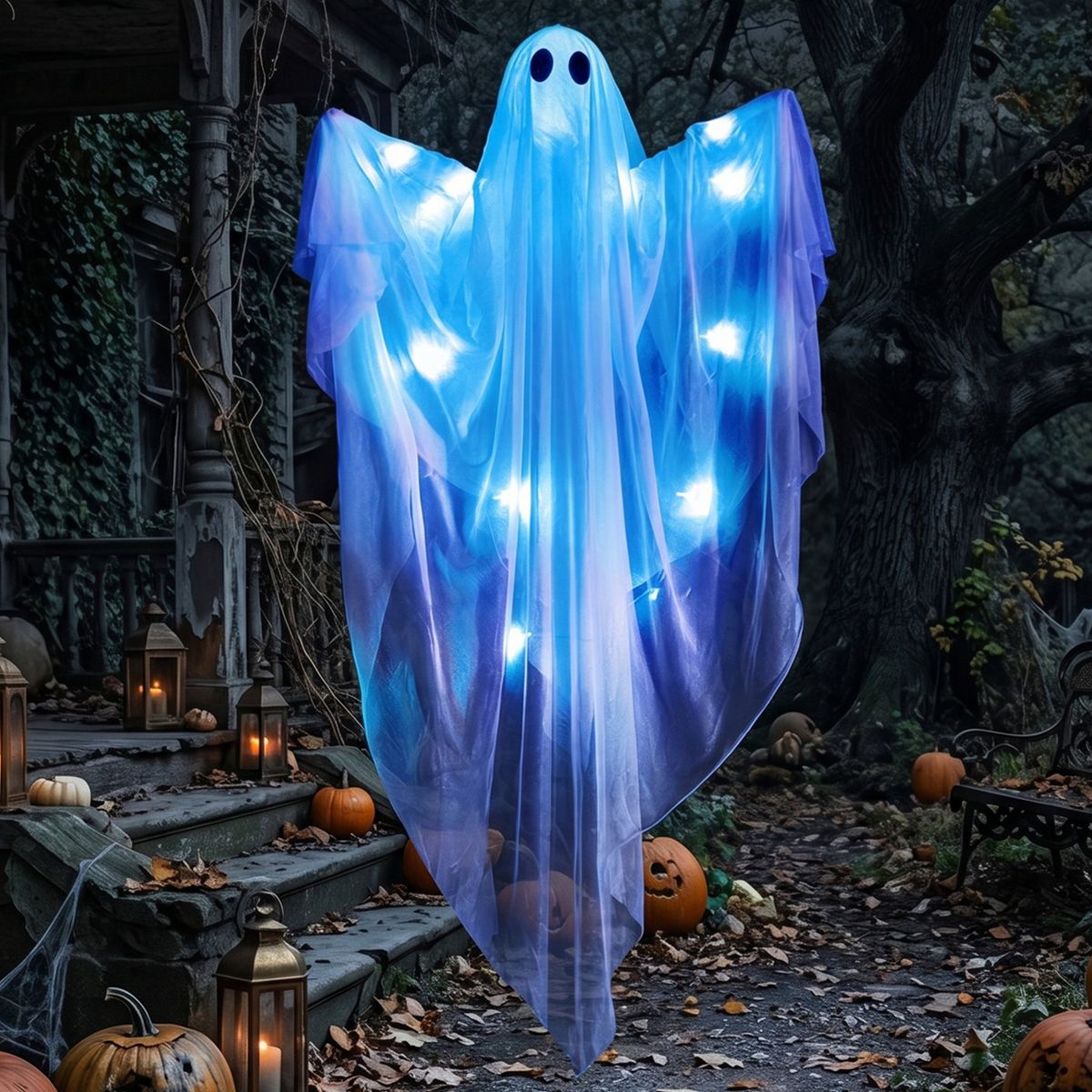 Joyfy Halloween Hanging Ghost Outdoor Decoration, 47” LED Light Hanging Ghost Halloween Decoration for Halloween Party Indoor Outdoor Yard Lawn Decor