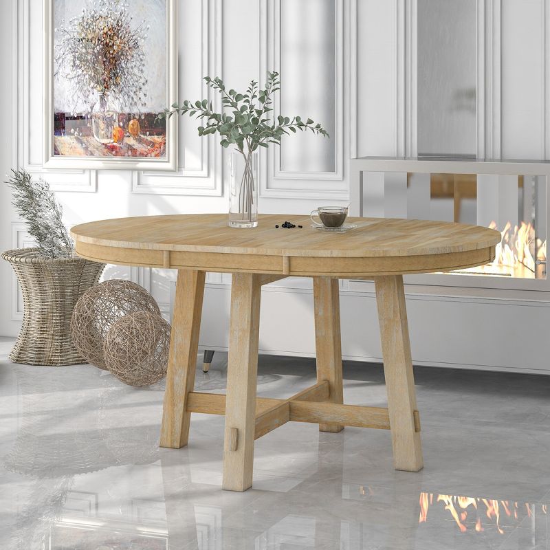 Farmhouse Round Extendable Dining Table with 16" Leaf Wood Kitchen Table - ModernLuxe, 2 of 11