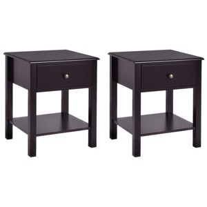 Costway 2 PCS Nightstand End Table Storage Display  Furniture Drawer Shelf Beside - 1 of 4
