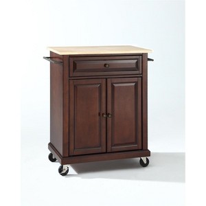 HomeStock  Compact Wood Top Small Rolling Cart with Shelves, Microwave Stand with Towel Rack, Mahogany - 1 of 4