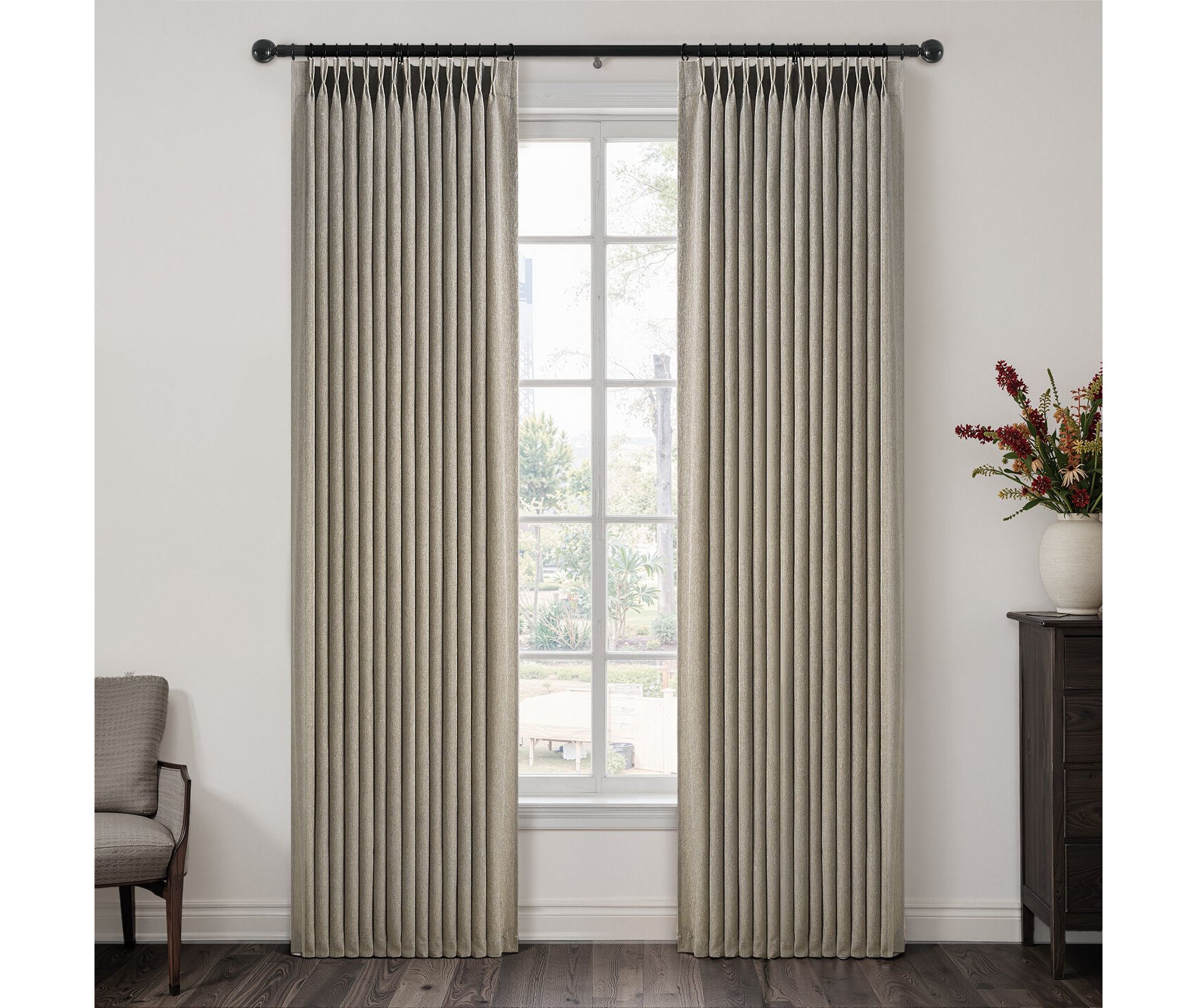 Topfinel Pinch Pleated Linen Curtains Semi-Sheer Drapes Back Tab Drapes Set of 2