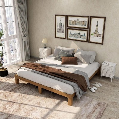 Acekool Queen Bed - Solid Wood Platform with Storage