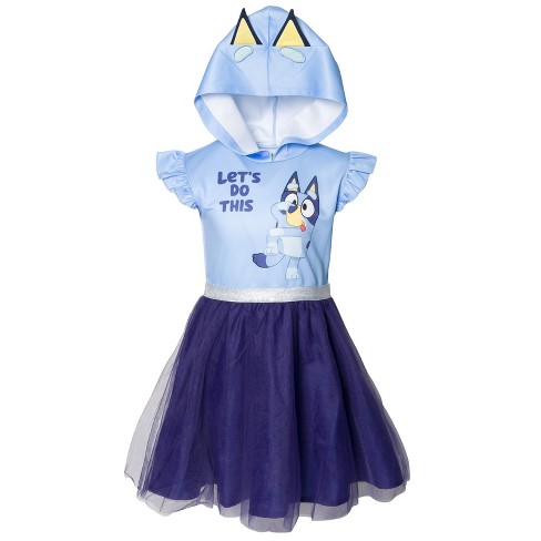 Bluey Little Girls Mesh Cosplay Short Sleeve Dress Blue 5