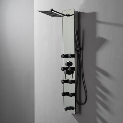 Nickel and Black Multifunction Shower Panel System with Body Jets