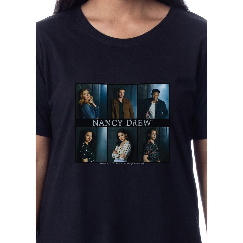 Nancy Drew Womens' TV Show Series Characters Nightgown Sleep Pajama Shirt Black, 2 of 4