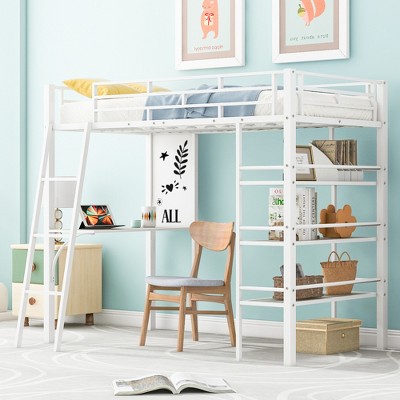 ALEXOUN Loft Bed with Desk and Storage Shelf,with 3-Tier Shelves, Whiteboard and Full Length Guardrails,for Kids, Teens