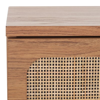 Oak and Natural Woven 2 Drawer Night Table with Graduated Legs