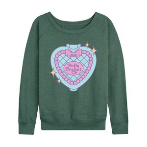 Women's - Polly Pocket - Polly Pocket Quilted Heart Case Lightweight French Terry Wide Neck Long Sleeve Shirt - 1 of 4