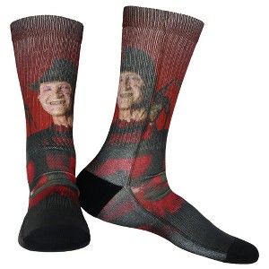 A Nightmare On Elm Street Socks Men's Freddy Krueger Sublimated Crew Socks Fits Shoe Size 8-12 Red - 1 of 4