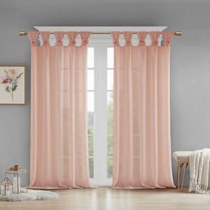 DSVIMOY Curtain Panels, Floral Embellished Cuff Tab Top Solid Curtain Panel for Living Room, Bedroom, Blush, 84"*50"*0.13" - 1 of 4