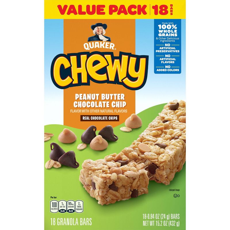 Quaker Chewy Peanut Butter Chocolate Chip Granola Bars - 15.2oz/18ct, 4 of 10