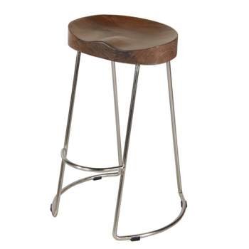 Farmhouse Counter Height Barstool with Wooden Saddle Seat and Tubular Frame - The Urban Port