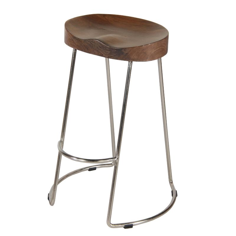 Farmhouse Counter Height Barstool with Wooden Saddle Seat and Tubular Frame - The Urban Port, 1 of 13