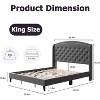 Jojoka Upholstered Platform Bed Frame with Wingback Headboard, Button Tufted, Nailhead Trim, No Box Spring Needed, Wood Slats Bed, Black - 2 of 4