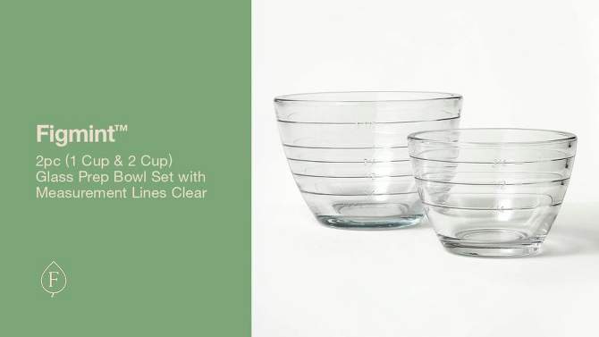 2pc (1 Cup &#38; 2 Cup) Glass Prep Bowl Set with Measurement Lines Clear - Figmint&#8482;, 2 of 8, play video