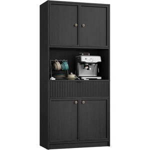 70" Tall Pantry Cabinet with Countertop, Fluted Storage Hutch with Microwave Shelf & Drawer for Kitchen, Dining Room Organization - 1 of 4