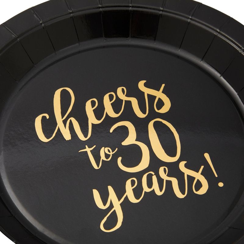Blue Panda 144-Piece Cheers to 30 Years Plates, Napkins, Cutlery, Cups for Black and Gold 30th Birthday Party Supplies, Anniversary, Serves 24, 4 of 10