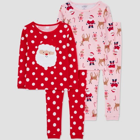 Carter s Just One You Toddler Girls 4pc Snug Fit Cotton Long Sleeve Santa Christmas Pajama Set Pink Target