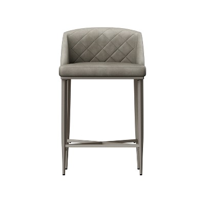 Mid-Century Modern Pewter Gray Faux Leather Counter Stools - Set of 2