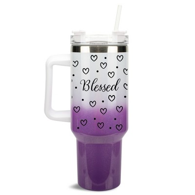 Elanze Designs Blessed Hearts Polka Dots 40 oz. Stainless Steel, Large Water Bottle Coffee Mug, Spill & Leak Resistant, Thermal Travel Tumbler with