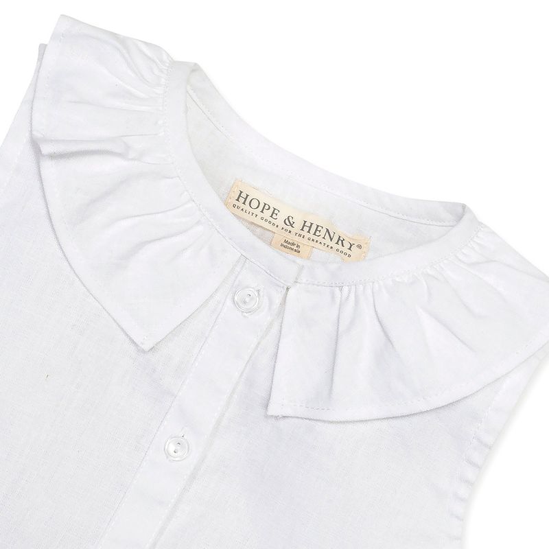 Hope & Henry Girls' Sleeveless Ruffle Collar Chambray Button Back Top, Infant, 2 of 5
