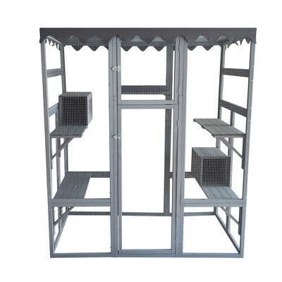 Outdoor Cat Enclosure, Wooden Cages Catio With 6 High Ledges And Weather-Protection Asphalt Roof, Cat Kennel Kitty Condo Playpen