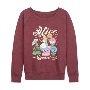 Women's - Disney - Alice In Wonderland Lightweight French Terry Wide Neck Long Sleeve Graphic Shirt - 1 of 4