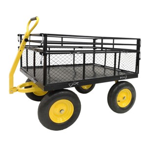 YONWAY Folding Utility Wagon  with 16" Flat Free Tires, Heavy Duty Mesh Steel 1400 Lbs Capacity Convertible 2-in-1 Handle and Removable Sides,Yellow - 1 of 4