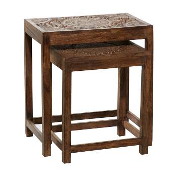 Set of 2 Eclectic Wood Accent Table - Olivia & May