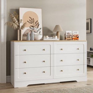 6 Drawers Dresser, 55" Wide Double Table, White Storage Cabinet - 1 of 4