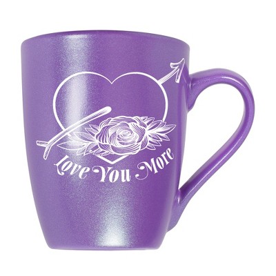 Elanze Designs Romantic Floral Valentines Coffee Cup Mug 10 Ounce Ceramic With Shimmery Metallic Finish Love You More Arrow Heart and Rose Passion