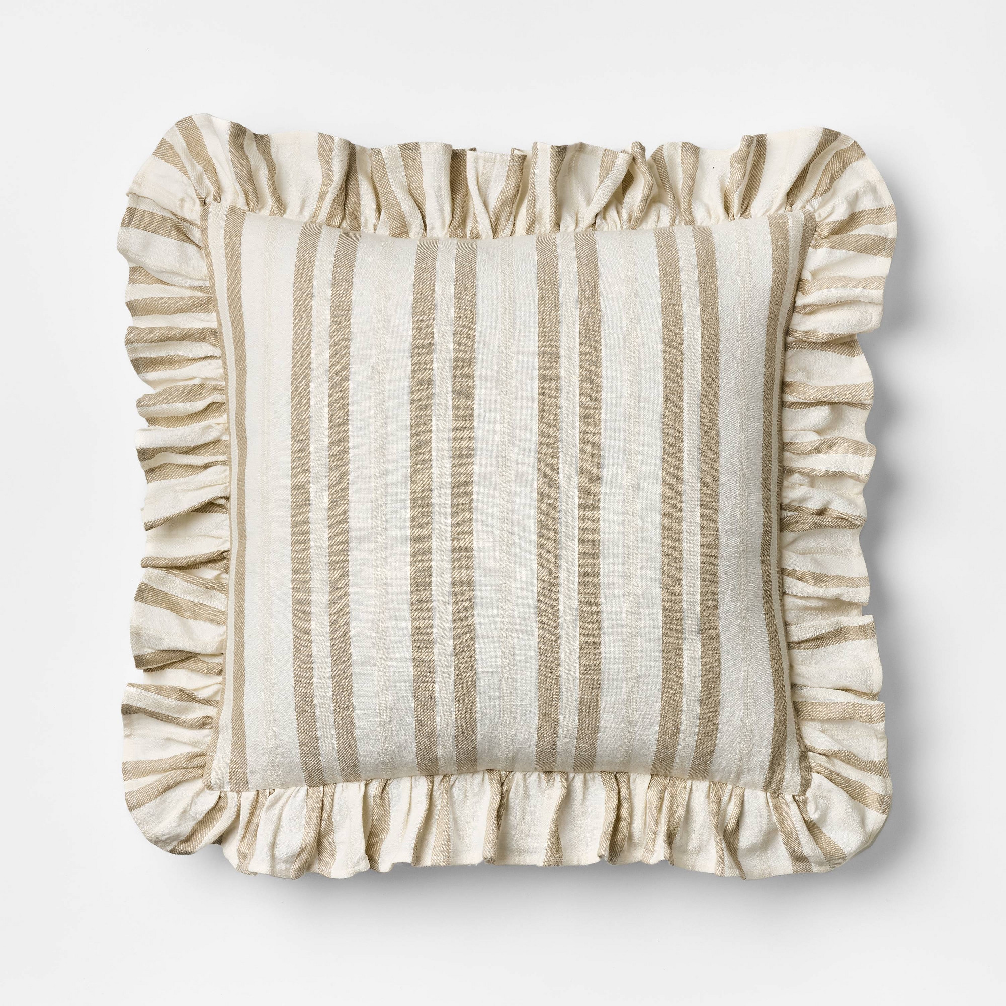 Square Woven Stripe Throw Pillow with Ruffle Taupe/Ivory - Threshold™ designed with Studio McGee