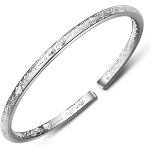 999 Solid Sterling Silver Bangle Cuff Bracelet for Women, Minimalist Chunky Silver Jewelry - 1 of 4