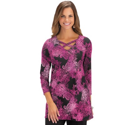 Collections Etc Paisley Lattice V-neck Tunic