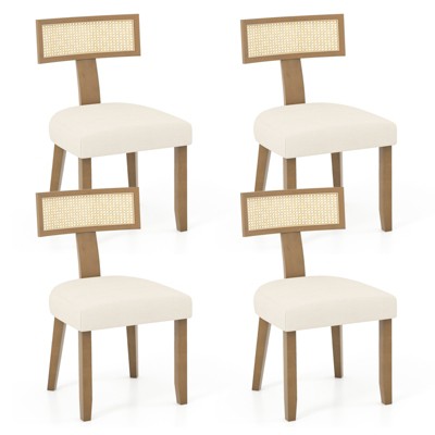 Costway Upholstered Dining Chair Set of 2/4 Modern Accent Chairs w/ Curved Rattan Backrests Padded Seat Cushion Rubber Wood Frame